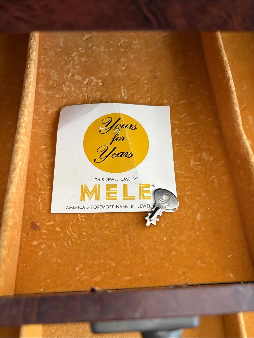 Mele Jewelry Box MCM Faux Wood Vintage KEY